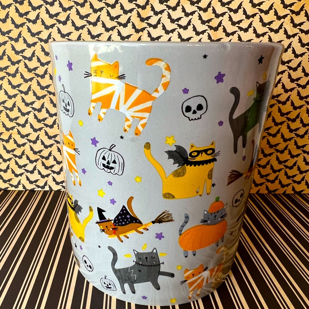 Halloween Mug with Kitty Cats in Costumes Witch Mummy Pumpkin Frankenstein